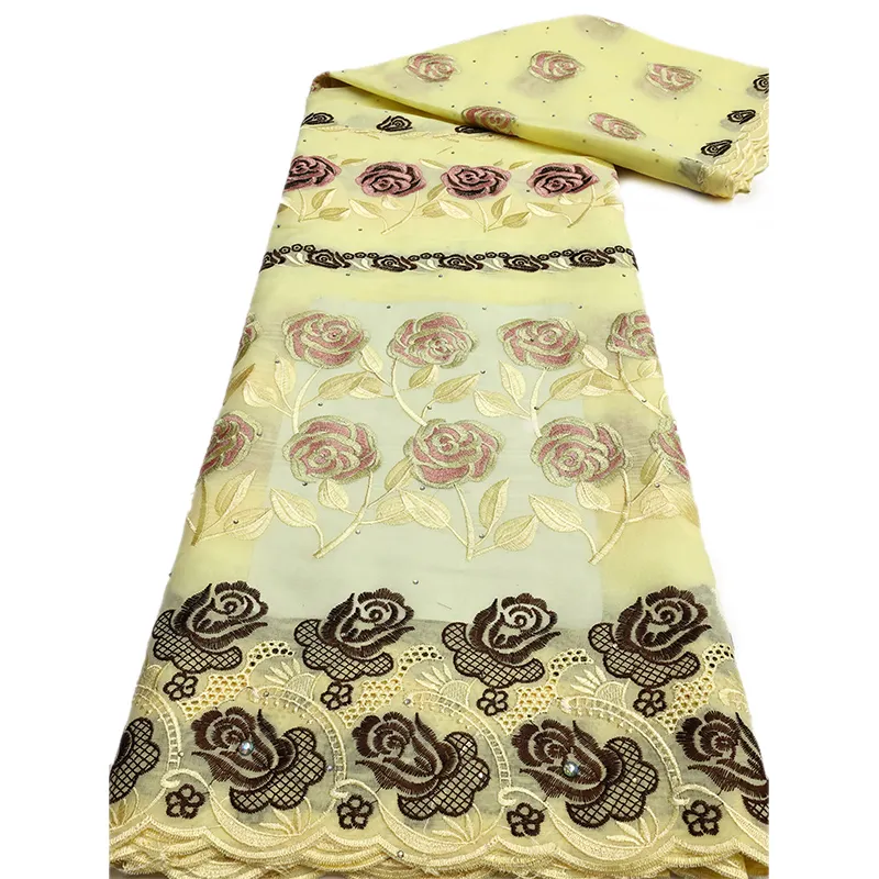 NI.AI 2024 ultimo merletto Voile svizzero africano di cotone pizzo con pietra ricamata fiori tessuto per vestito da donna