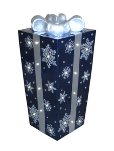 Caja de Regalo Cuadrada Azul con Decoración Floral Plateada y Dorada y Luces LED - Product Image 1