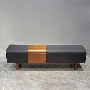 Italian Luxury Bedroom Furniture Bed End Stool Rectangular Bench Stool Solid Wood Shoe Changing Stool Modern Leather Bench