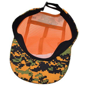 Gorra de béisbol trucker personalizada de malla naranja <span class=keywords><strong>Blaze</strong></span> con visera plana sin estructura para hombre, de secado rápido, camuflaje naranja, para campamento, deporte y running. - Product Image 5
