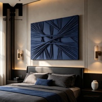 Decoración para el Hogar, Arte Mural de Tela Texturizada 3D Azul Marino, Lienzo Abstracto con Nudos, Pintura Hecha a Mano, Cuadro para Sala de Estar, Enmarcado
