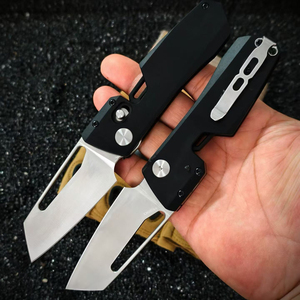 Couteau pliant Beetle Drop Point, lame en acier inoxydable, manche noir, bouton de réglage au pouce, couteau de poche EDC, qualité industrielle - Product Image 1