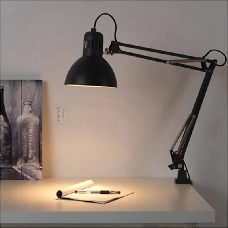 Long Arm Table Lamp Folding Work Light Student Dormitory Study Desk Clip Plug-in Eye-Protection Reading Lamp