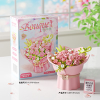 Bunga Abadi Grosir, Blok Mikro Bangunan, Buket Mawar, Bunga Matahari, Anyelir, Mainan Puzzle Rakitan 3D DIY, Hiasan Rumah