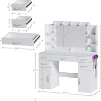 Table de toilette moderne en chêne blanc de luxe avec miroir LED et support pour sèche-cheveux, grande taille pour les chambres d'hôtel