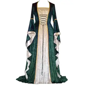 Womens Renaissance Medieval Costume Dress Lace up Irish Over Long Dresses Cosplay Retro Gown