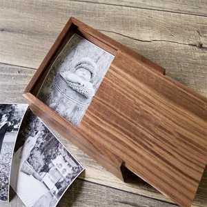 Wholesale Custom Photo Sliding Lid Storage Gift Handmade Engraved Wooden Box Fancy Wedding Album Wood Box