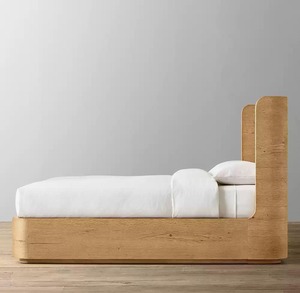 Solid <b>Oak</b> Curved Enclosed Storage Platform Bed French Wabi Sabi Rounded Edge Tall Curved Headboard Bedroom Wooden Bed <b>Frame</b> - Product Image 5