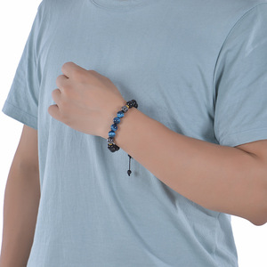 Custom Large 10mm Natural Black ematite Blue Tiger Eye Stone Woven Beaded Gemstone bracciali cristalli gioielli da uomo regolabili - Product Image 3