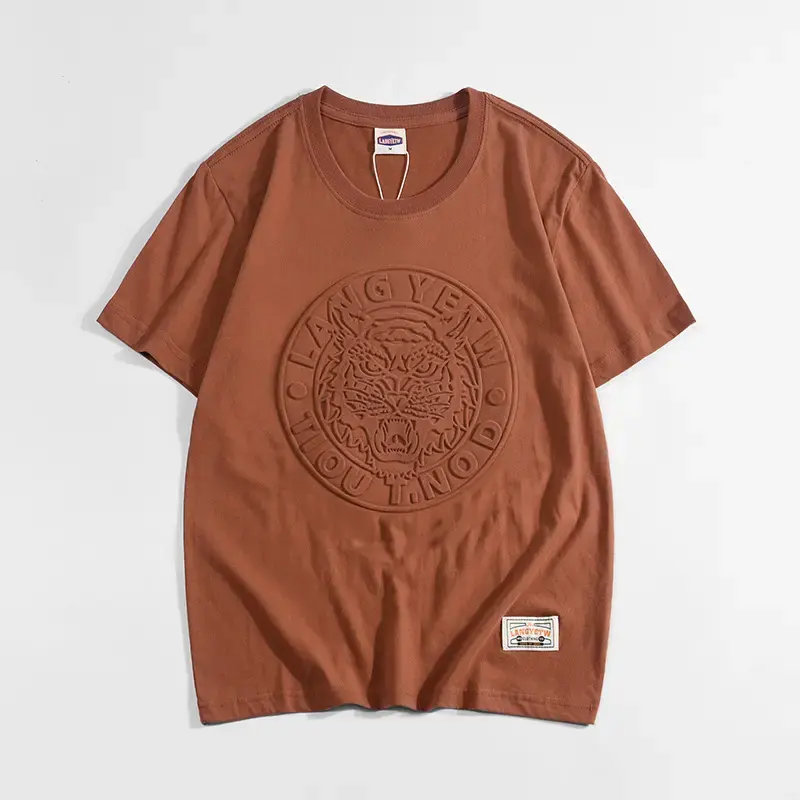 OEM erkekler organik pamuk puf baskı logo grafik t-shirt özel 3D kabartmalı T shirt