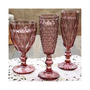 Calice in vetro Champagne con logo personalizzato bicchiere in vetro rosa set bicchieri per acqua potabile calice in vetro colorato