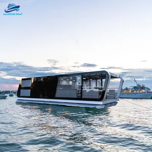 Allhouse Luxury Stainless Fabricated Houseboat Camping On The Water Aluminum Floating House Boat