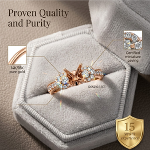 Élégante bague de fiançailles semi-montée en or rose 18 carats avec halo de pierres latérales et pavé de diamants ronds, support de monture de mariage OEM - Product Image 3