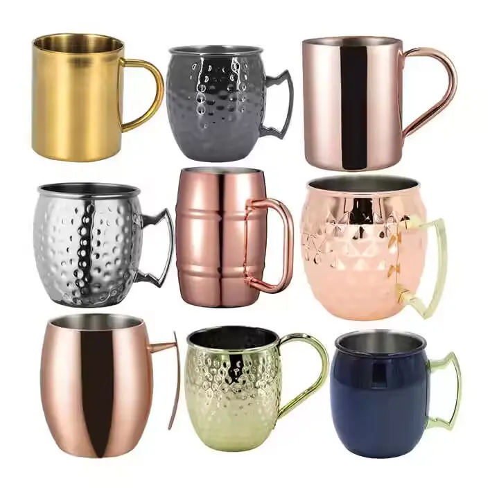 Vente chaude bière Cocktail Moscou mule tasses fête tasses marteau cuivre plaqué acier inoxydable moscou mule tasse