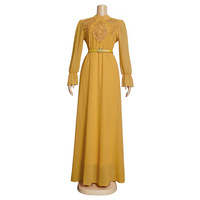 Robes longues en mousseline de soie pour femmes grandes tailles, couleur assortie, vêtements pour femmes avec ceinture, robe maxi élégante