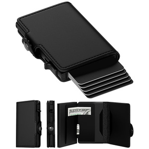 Men's Leather <b>Wallet</b> With Aluminum Alloy Anti Theft Card <b>Holder</b> Multi Slot Short <b>Wallet</b> For Everyday Use - Product Image 1