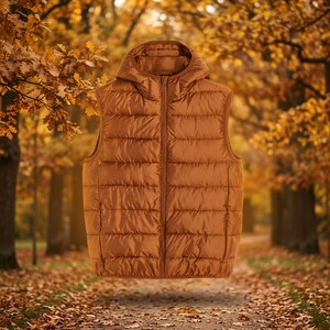 Veste sans manches à capuche zippée style urbain pour homme, couleur unie, logo frontal, service OEM - Product Image 3
