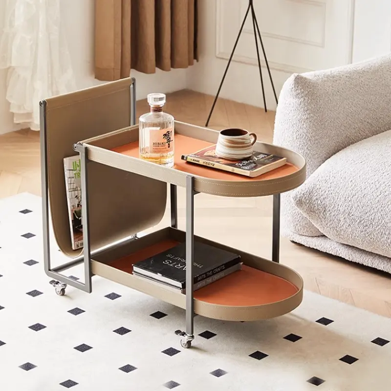 Sofá De Couro De Sela De Luxo Leve Mesa Lateral Sala De Estar Varanda Móvel Prateleiras Design Trolley Mesa De Café De Apartamento Pequeno