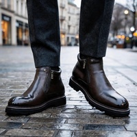 Bottes à lacets latéraux en cuir de veau pour homme, chaussures à enfiler légères à semelle en mousse, style décontracté chic, pour affaires et tenues habillées, vente au détail