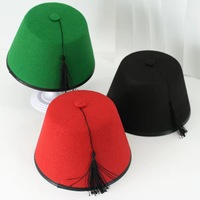 Sombrero Fez Turco Marroquí Rojo al por Mayor con Borla Negra de Fieltro, Sombrero Tarboosh para Disfraces, Fiestas Casuales al Aire Libre, Sombrero de Disfraz Cultural