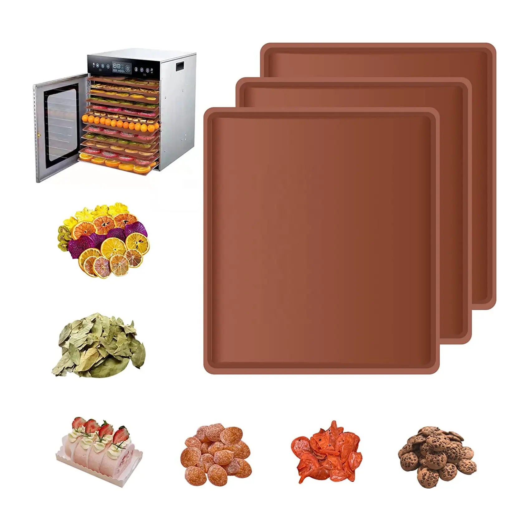 Dehydrator चादरें सिलिकॉन Dehydrator मैट बढ़त के साथ फल Dehydrator मैट पुन: प्रयोज्य सिलिकॉन ट्रे forFruits सब्जियों मांस जड़ी बूटी