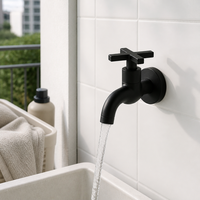 Keran Dinding Modern Berbahan Kuningan dengan Gagang Seng untuk Mesin Cuci dan Wastafel, Finishing Hitam, untuk Penggunaan Air