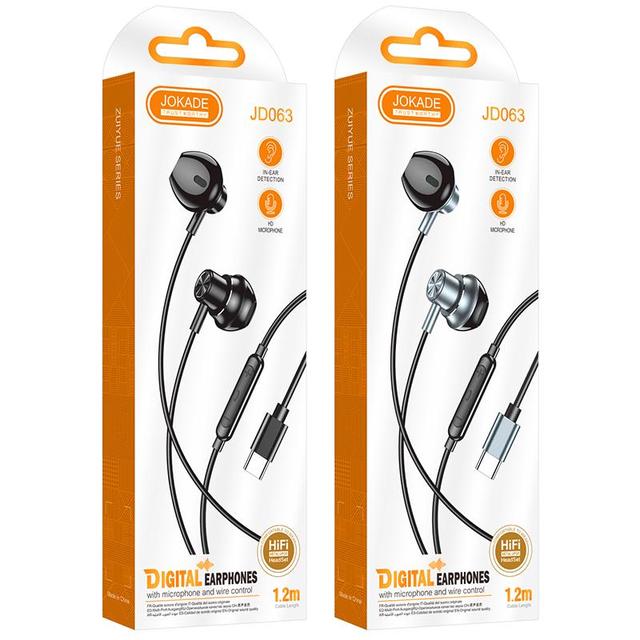 JOKADE Factory Direct Type-C Digital Earphones with Microphone&Wire Control TPE Cable for Daily Commute,Office,Phones&Tablets