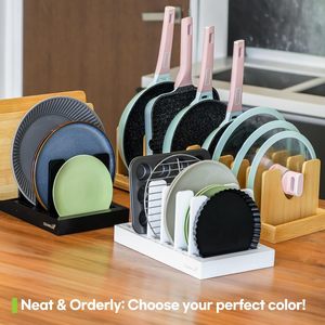 Organiseurs extensibles en bambou pour ustensiles de cuisson et planches à découper sous l'armoire, support réglable pour couvercles de casseroles, grille pour plaques à pâtisserie - Product Image 6