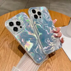 3D闪光水波纹手机外壳，适用于iPhone 15 14 13 12 11 Pro Max Plus闪亮IMD激光软TPU后盖