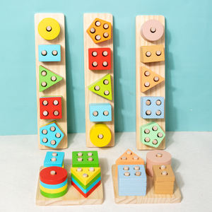 Montessori mainan blok bangunan kayu lapis pendidikan dini kolom cocok bentuk geometris kayu empat kolom untuk bermain - Product Image 2