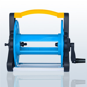 Chariot enrouleur de tuyau portable bleu et jaune en plastique avec 2 roues pour jardin et lavage de voiture - Product Image 1