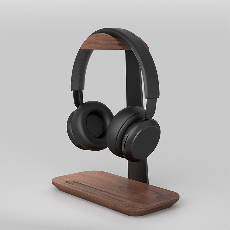 UPERGO Headphone Stand With Desk Organizer - Walnut Wood And Aluminum Design