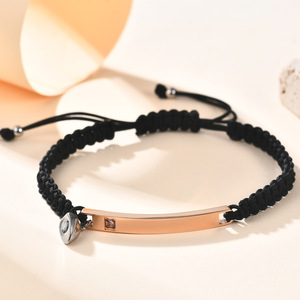 Custom Engraved <b>Couple</b> <b>Bracelet</b> Set Black Woven Heart Charm Magnetic Jewelry for Women Gift - Product Image 4