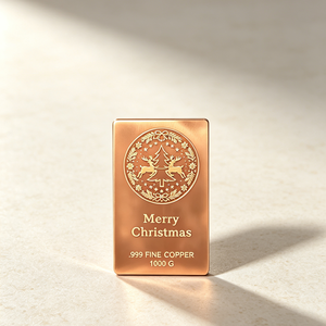 Barra de Cobre Fino de 1000G .999, Forma Cuadrada, Artículo Decorativo de Regalo, Merry Christmas Art Bar - Product Image 2