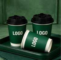 Gobelet en carton noir pour café chaud avec couvercle en PP, personnalisable avec logo, fourni par l'usine