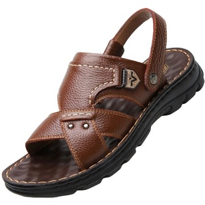 Sandalias Planas de Cuero Genuino para Hombre 2026, Diseño de Leopardo, Antideslizantes, Punta Abierta, Suela de Goma, Calzado Casual de Verano - Product Image 1