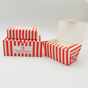 Boîtes à emporter <span class=keywords><strong>de</strong></span> <span class=keywords><strong>poulet</strong></span> frit à rayures rouges et blanches rétro avec poignée Récipient alimentaire en papier pour collations chaudes et restauration rapide - Product Image 2