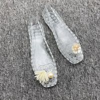 Sandales plates basses pour femmes, escarpins à bout carré, printemps/été, blanches, ornées de perles de riz, à bout fermé, chaussures en cristal, rétro, imperméables