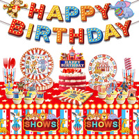 Nouvelles décorations de fête sur le thème du cirque, vaisselle jetable, assiettes en papier, gobelets, serviettes, nappe, fournitures pour fête d'anniversaire d'enfants
