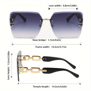 1 par de <span class=keywords><strong>gafas</strong></span> de mujer cuadradas de lujo y a la moda - Lentes degradados extragrandes, montura con <span class=keywords><strong>cadena</strong></span> de metal dorado, varios colores - Product Image 5