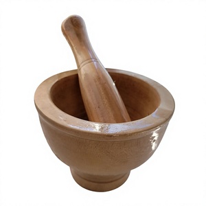 Mortero y Pilón de Madera Ecológicos Hechos a Mano, Aptos para Alimentos, Molinillo de Especias y Triturador de Hierbas de Madera Natural para Cocina - Product Image 1