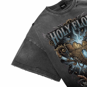 T-shirts pour hommes surdimensionnés, imprimés graphiques punk, effet vintage, délavés, personnalisés, en coton de haute qualité, streetwear, pour la vente en gros - Product Image 3