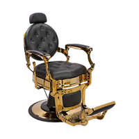 Fauteuil de Barbier Hydraulique Pliant Ergonomique et Inclinable en Similicuir Noir et Or Style Rétro Antique, Portable pour Salon de Coiffure et Rasage