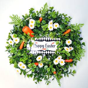 1 unidad de guirnalda decorativa de Pascua, hojas de eucalipto de Feliz Pascua, pequeña Bellis Perennis Daucus Carota Var. Sativus para oficina en casa - Product Image 2
