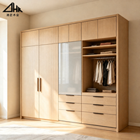 Armoire en bois avec tiroirs, porte en verre, éclairage LED, grand meuble de rangement multifonctionnel pour chambre à coucher, meubles de maison