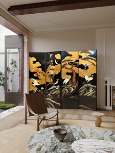 ฉากกั้นห้องไม้สไตล์วินเทจอเมริกัน พื้นหลังสีดำ ลายนก ฉากกั้นตกแต่งสำหรับห้องทำงาน ห้องน้ำชา พื้นหลังตกแต่ง - Product Image 5