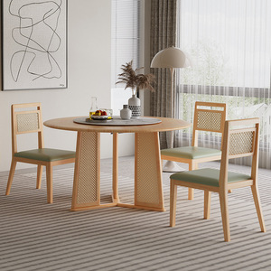 Rattan And Rubberwood Dining Table And Chair Set 4 Piece Solid Wood Rectangular Dining Room Set For Home And <b>Small</b> Apartments - Product Image 2