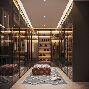 Armoire de style luxueux avec porte <span class=keywords><strong>en</strong></span> verre, dressing moderne, placard de rangement pour vêtements, armoire <span class=keywords><strong>en</strong></span> <span class=keywords><strong>bois</strong></span> avec îlot - Product Image 5