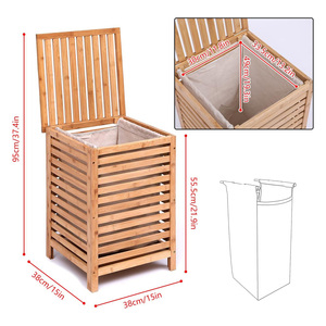 Cesto Portabiancheria Quadrato in Bambù CF con Fodera Rimovibile e Coperchio Apribile, 15 Pollici, Cesto Portabiancheria in Legno Naturale per Bagno e Camera da Letto - Product Image 2