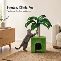 Offre Spéciale Livraison Gratuite : Arbre à Chat Moderne en Forme de Cocotier, Lit Confortable pour Chat, Griffoir Compact en Sisal, Gain de Place